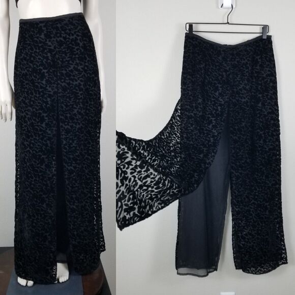 JR Nites By Caliendo Y2K 90s Flowy Sheer Velvet Pattern Party Prom Pants Size 10 - Picture 1 of 16